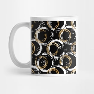 Black White and Golden Mixed Abstract Circles, Minimalist Style Mug